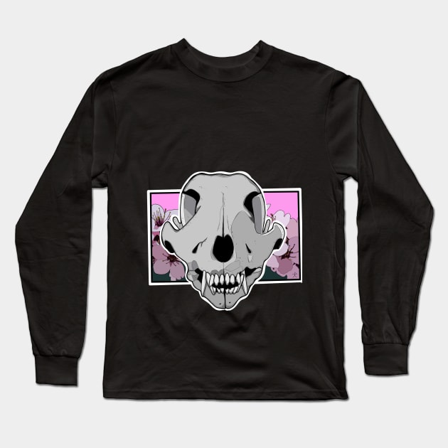 Dog skull with flowers Long Sleeve T-Shirt by rob-cure